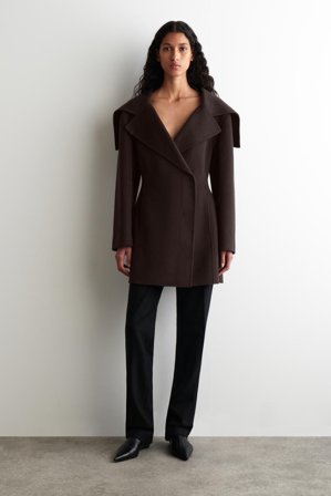 COS Women's Cappotto Corto In Lana Doppiata in Marrone