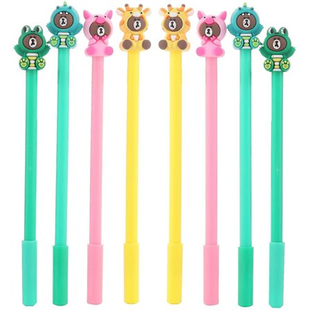 8pcs Brown Cartoon Animal Pens Black Ink Writing Pen Set Plastic Creative Gel Pens Office School Children Gift Stationery Supplies Set