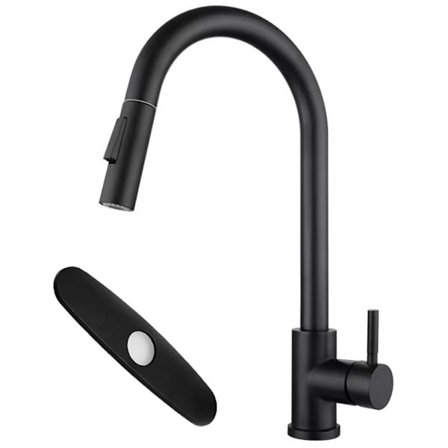 G3/8" (EU) Standard Køkkenarmatur med Udtræk og Aftagelig Base, Rustfrit Stål Varmt og Koldt Vand Mixer, 360° Roterbar (Sort)