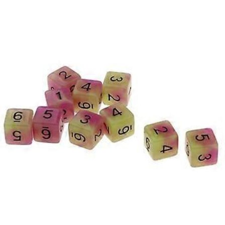 10x6-sidiga Tärningar Självlysande Tärningsset för D&D TRPG Kopp Spel Lila + Grön