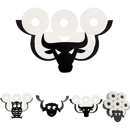 Svart toalettrullehållare i metall med djurmotiv, fristående