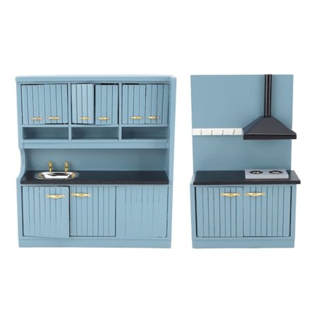 Nukkekodin Keittiökalusteet - Innovatiivinen Käsintehty 1:12 Mittakaavan Puinen Nukkekodin Kalusteet Tummansininen