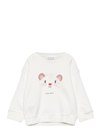 Animal Printed Sweatshirt Sweat-shirt Genser Hvit Mango*Betinget Tilbud