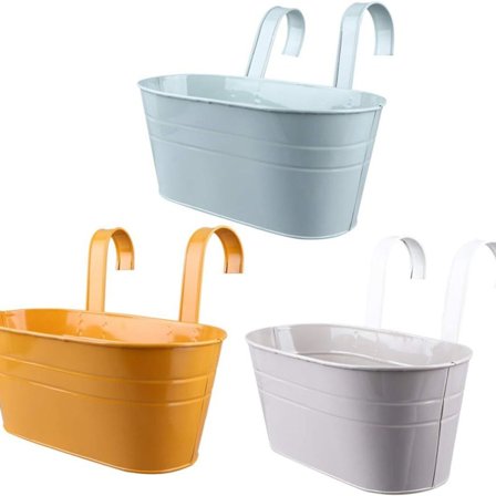 3 stk. hængende blomsterkrukke sæt - med kroge - til altan - vægdekoration