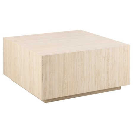 Dice Sofabord Marmorlook - Beige 90x90cm - Firkantet Sofabord med Marmormønster, Letvægt & Nem Vedligeholdelse - 90x90x42cm