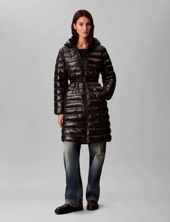 Calvin Klein Belted Lightweight Long Puffer - Brown - M