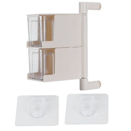 Vægmonteret krydderiboks uden huller, roterbar 2-lags skuffeboks til køkken (beige)