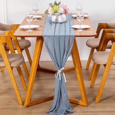 Modern Chiffon Bordslöpare - 70 x 300 cm - Tvättbar - Dekorativ Tygbordslöpare - Antracitblå