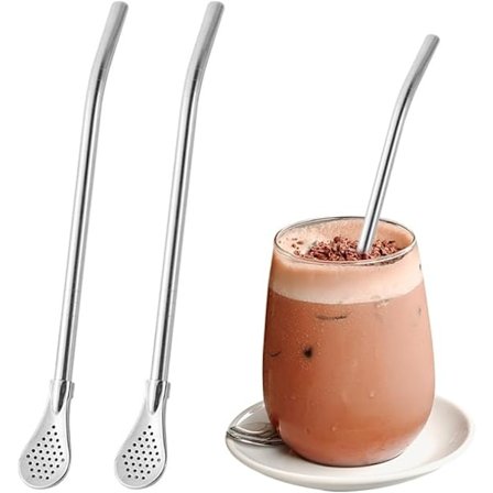 Uudelleenkäytettävät lusikkapillit, Yerba Mate -pillit, suodatettu lusikka, yhteensopiva tee, kahvi, sitruunatee, mehu, 2 kpl