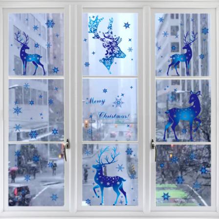 Fönsterglas Jul Dekoration Film Blå Snöflinga Älg Filmer D