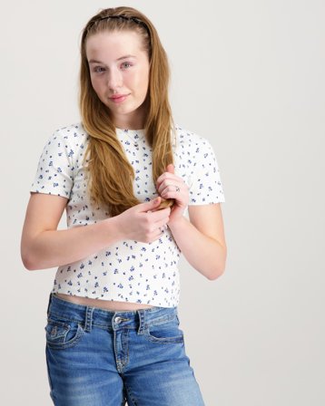 Kids ONLY KOGBELLA LIFE SHORT AOP S/S TOP JRS Bleu T-shirts Fille - Kids Brand Store