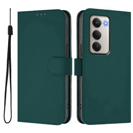 Xiaomi Redmi 15 5G Etui - Ensfarvet Læder Wallet Etui med Rem, Standfunktion Beskyttende Telefon Etui Mørk g [BR]