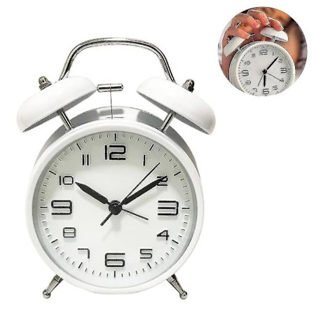 3D digital klocka Dubbelklocka väckarklocka med nattljus, med högt larm inget tickande (vit)