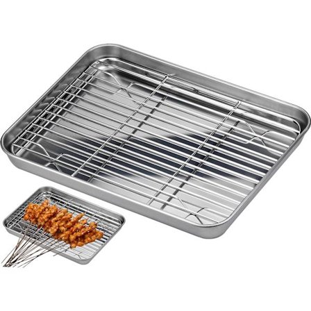 Paistovuoka ritilällä, ruostumaton teräs Toaster-pannu Keksit jäähdytystelineellä 1 tarjotin 26,5x20x2,5CM +1 teline 26,5x20x2,5CM, tukeva, helppo 