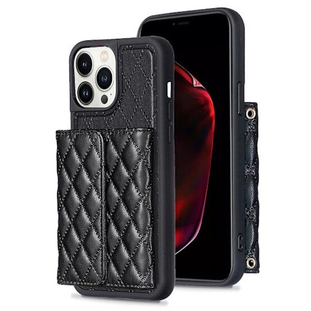 Bf23-stil för Iphone 13 Pro Max korthållare Läder+tpu case Kickstand Cover