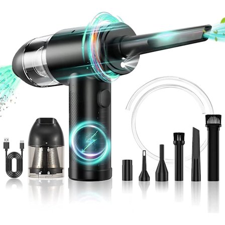 Tryckluftsdammsugare/dammsugare 2-i-1, sladdlös elektrisk luftdammsugare med dammsugarkopp och LED-ljus, 3-växlad hastighet 7500mah 