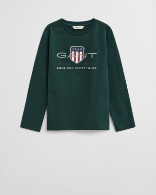GANT - Kids Longsleeve med Archive Shield-logo tartan green