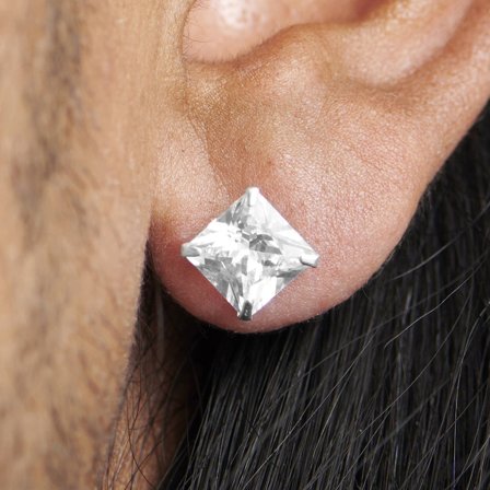 Orecchino a bottone quadrato 8mm zirconia per uomini - Orecchini a bottone