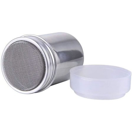 Mjölsocker Salt Shaker, 7oz Rostfritt Stål Choklad Shaker Florsocker Salt Kakao Mjöl Kaffe Shaker Sifter för Kökshantverk