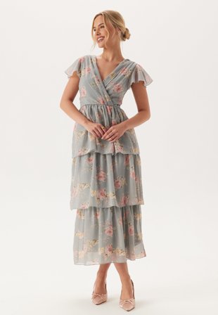 Bubbleroom Occasion - Butterfly Sleeve Flounce Dress - XS