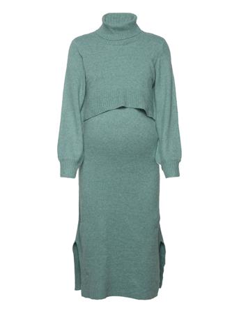 Mlsunvik June L/S Midi Knit Dress 2F Knelang Kjole Grønn Mamalicious