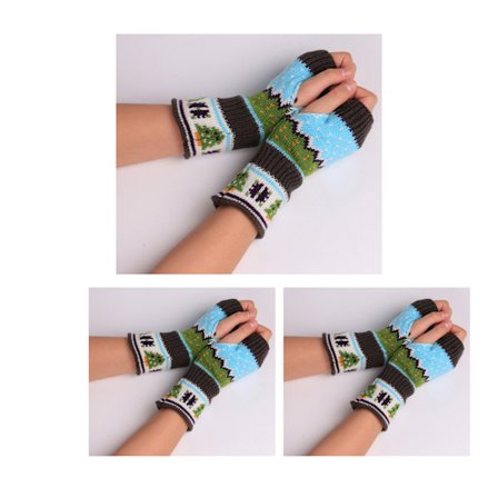 3 par julgranshandskar i ull, tjocka utan öppna fingrar