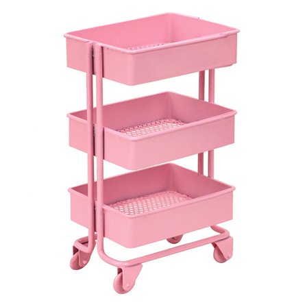 Rullende Opbevaringsvogn med Metalvogn, Multifunktionel Tre-etagers Opbevaringsorganisator med Perforeret Kurvebund Design, Robust og