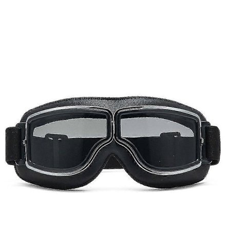 Vintage Motorcykelbriller Foldbare Pilotbriller Med Antidug Linser Justerbar Rem Sort stel grå linser