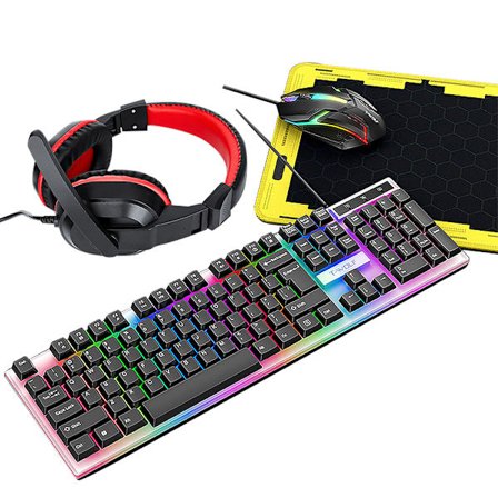 Gamingkit med LED-tangentbord, headset, mus och musmatta
