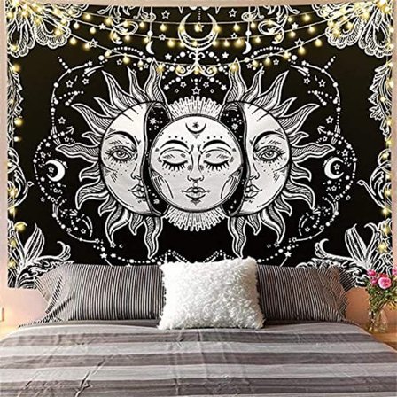 Kuu & Aurinko Seinävaate Luonto Seinäkangas Makuuhuoneen Koristelu Boheemi Seinäkoriste Psykeedeelinen Kangas Japanilainen Seinävaate (Mustavalkoinen,