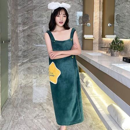 Fortykket badekåbe, bomuldsabsorberende, koralfløjl, hurtigtørrende, alsidigt badehåndklæde Olive Green S 80-130 kg