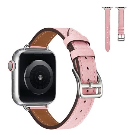 Apple Watch 42mm - 44mm klockarmband i enkelt läder - Rosa