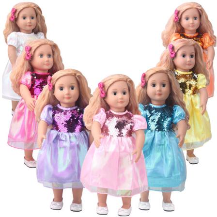 7-delt sæt med 18-tommer American Girl dukkekjole American Girl ny pailletter kjole