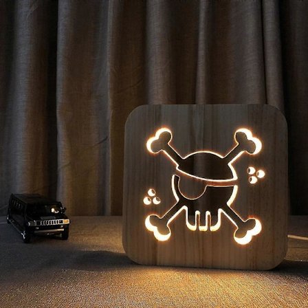 Pirat Nattlampe For Barn Tre 3D Lampe Kreative Trelys Enkle Dekorative Lys 3D Treskjæringsmønster LED Nattlys For Skrivebord