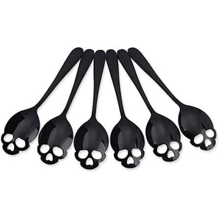 15,2 cm svart skjeskje, sett med 6 skjeer i rustfritt stål