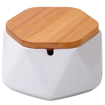 Geometrisk Keramisk Askkopp med Bambulock, Vindtät Keramisk Askkopp för Inomhus Utomhus, Hemmakontorsdekoration