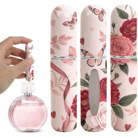 3-pak spray parfumeflasker, genopfyldelige sprayflasker i rejsestørrelse, blomster- og sommerfugldesign, bærbare rejsebeholdere.