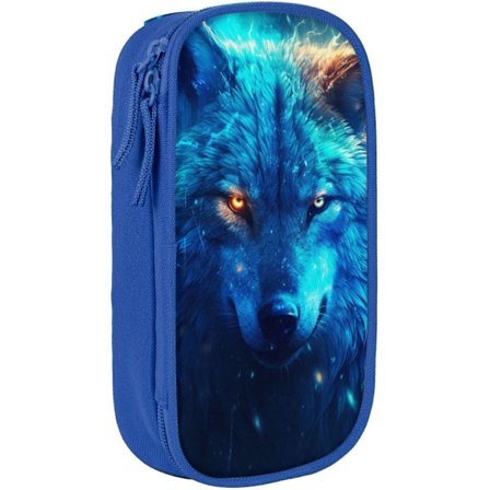 FS260 Fantasy Ulv Blå Nebula Galakse Lynlås Penalhus Stor Kapacitet Papirpose Egnet til Skole Kontor Drenge og Piger