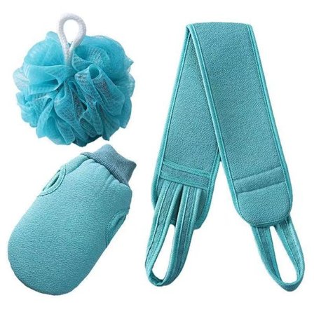 Eksfolierende Brusebadshandsker Rygbørste Sæt til Krop, Ansigt, Brusebad, Bad, Skrub og Eksfoliering (3-pak blå) blå