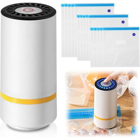 Vakuumforsegler med 15 vakuumposer: Bærbar madforsegler, USB-opladning, lille tør eller fugtig mad