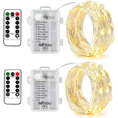 2 x 50 ledillä toimivaa paristokäyttöistä keijuköyttä, 5 metrin mikrohopea