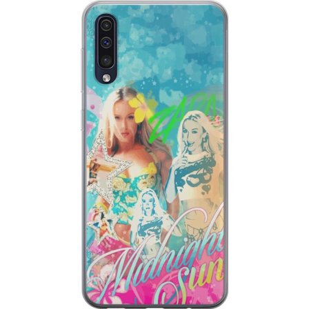 Yhteensopiva Puhelinkuori Samsung Galaxy A50 Seikkailumaailma Steve, Creeper ja eläimillä värikkäässä palikkagrafiikassa