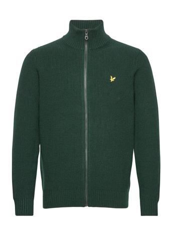 Knitted Rib Zip Through Cardigan Knitwear Full Zip Jumpers Grønn Lyle & Scott