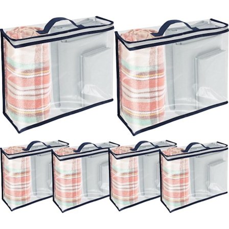 Sett med 6 klare PVC-oppbevaringsposer for klær med forsterket glidelås og håndtak - Støvtett - Flytteposer for gensere, laken, dyner[SL]
