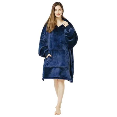 Hettegenser Filtteppe - Oversize Hettegenserteppe Snuggie Mørkeblå blå
