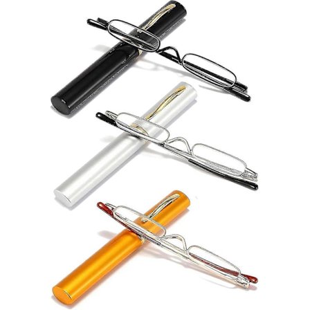 3 Par Slanke Mini Metall Lesebriller Kompakt Lett Bærbar Leser Med Brilleetui For Lesing