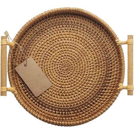 (24 cm diameter) Brød- og frugtkurv, rund flettet serveringsbakke