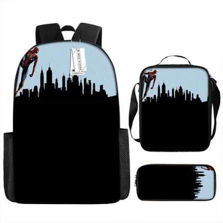 Spider-Man -reppu, koulukassit, kynäkotelo ja lounaskassi, kolmen osan setti