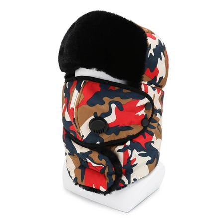 Vinter Kamouflage Hatt Neckguard Cykling Förtjockad Varm Skid Hat Vindtät Bomull camouflage red