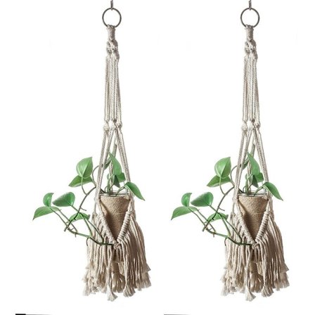 Håndlaget hengende kurver Blomsterpotte Planteholder Makrame Henger Innendørs Vegg Hengende Planter Planteholder Kurv